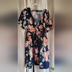 Women's dress, navy blue, floral print, size 0XL or 14